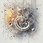 Illustration with abstract pattern and a nautilus-like shape